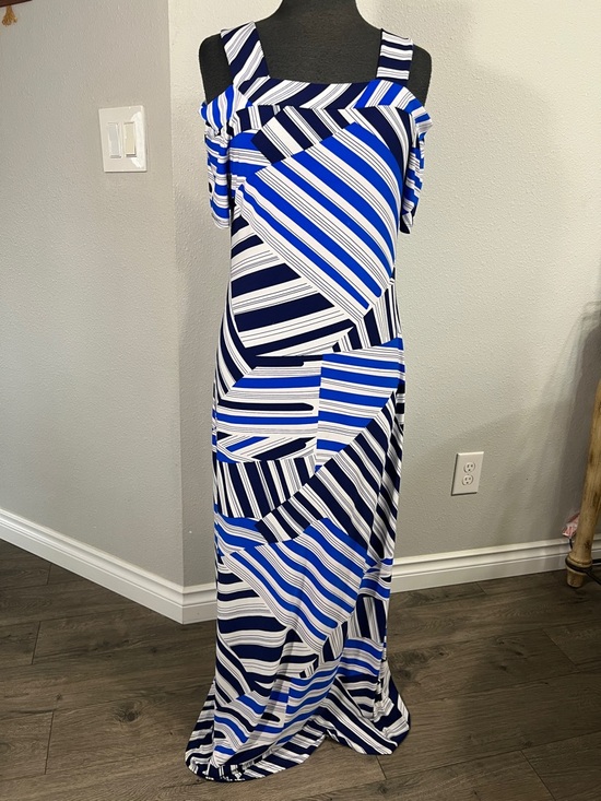 Nine West Dresses & Skirts - Nine West Blue, Navy and White Striped Cold-Shoulder Maxi Dress